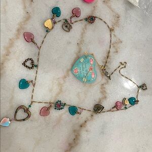 Charming Heart Necklace with Pink and Teal Accents